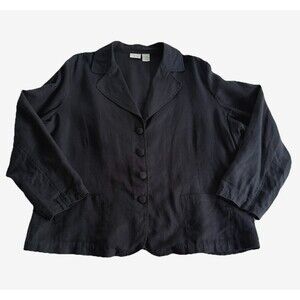 Spiegel Women Blazer Jacket PLUS SIZE 22W 100% Linen Black Button Tie Back